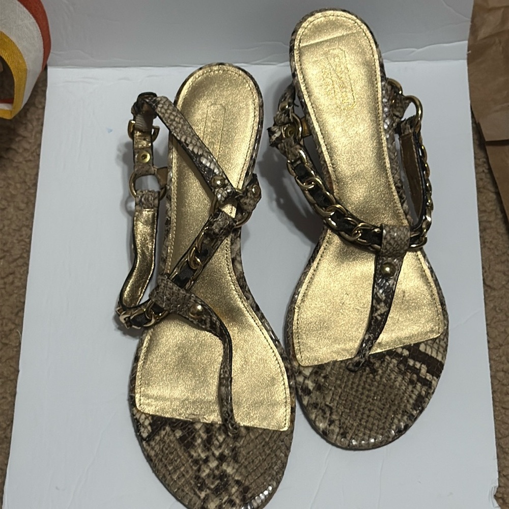 Coach snakeskin gold chain sandals small heel size 10